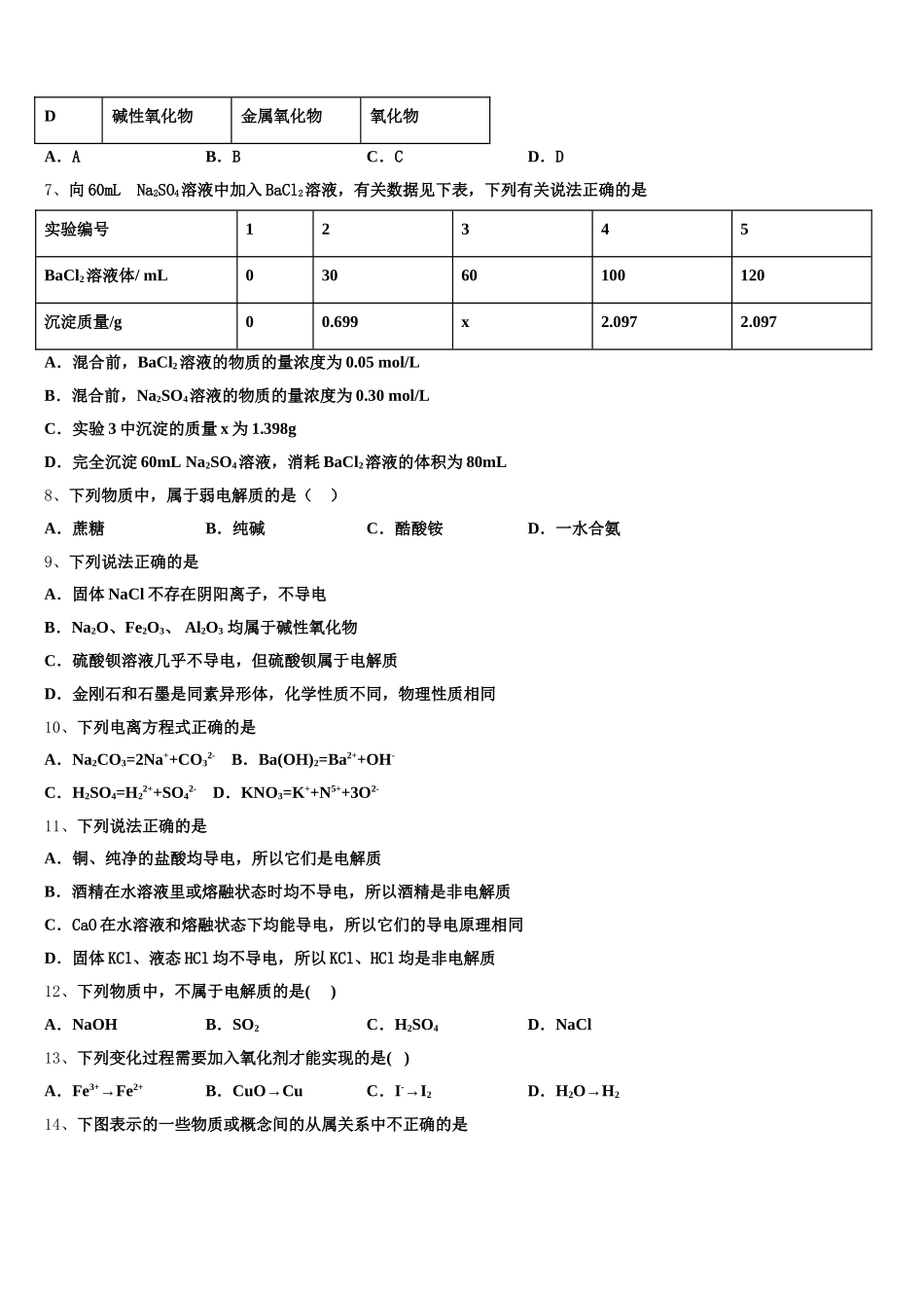 2025-2026学年毕节市重点中学高一化学第一学期期中监测试题含解析_第2页