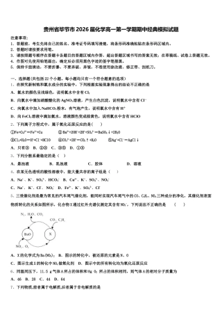 贵州省毕节市2026届化学高一第一学期期中经典模拟试题含解析