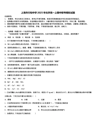 上海市行知中学2025年化学高一上期中联考模拟试题含解析