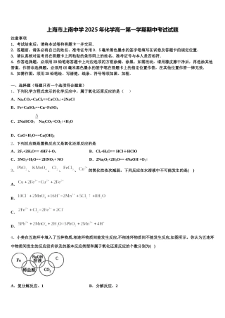 上海市上南中学2025年化学高一第一学期期中考试试题含解析