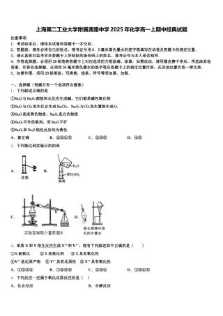上海第二工业大学附属龚路中学2025年化学高一上期中经典试题含解析