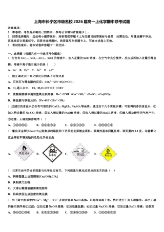 上海市长宁区市级名校2026届高一上化学期中联考试题含解析