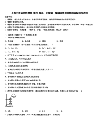 上海市青浦高级中学2026届高一化学第一学期期中质量跟踪监视模拟试题含解析
