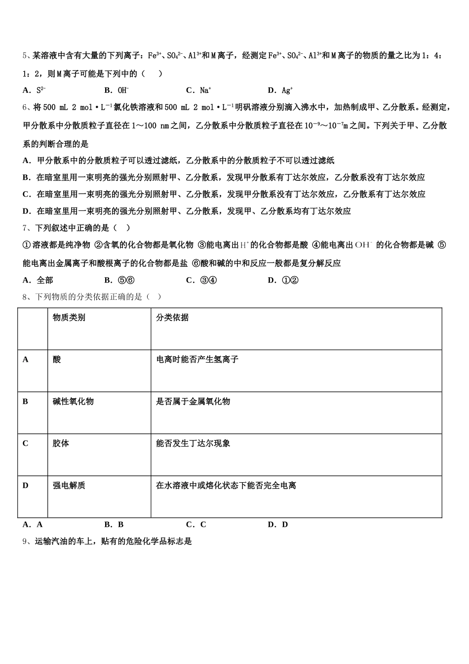 2026届江苏省宜兴市树人中学化学高一上期中监测模拟试题含解析_第2页