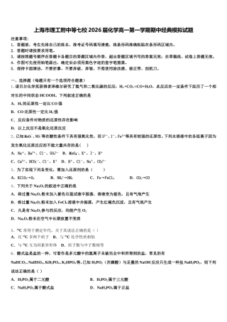 上海市理工附中等七校2026届化学高一第一学期期中经典模拟试题含解析