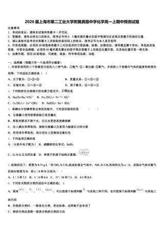 2026届上海市第二工业大学附属龚路中学化学高一上期中预测试题含解析