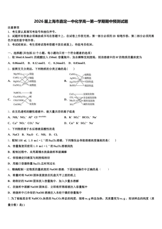 2026届上海市嘉定一中化学高一第一学期期中预测试题含解析