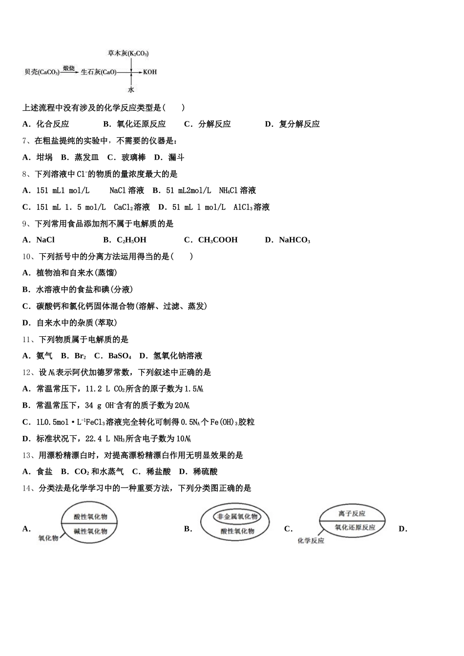 上海市上师大附中 2025-2026学年高一化学第一学期期中考试试题含解析_第2页