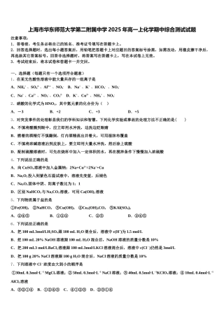 上海市华东师范大学第二附属中学2025年高一上化学期中综合测试试题含解析