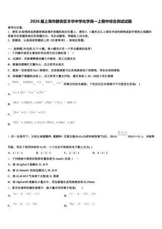2026届上海市静安区丰华中学化学高一上期中综合测试试题含解析