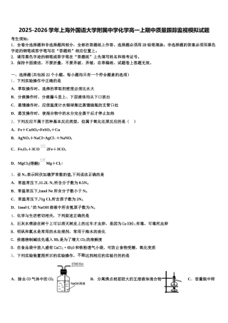 2025-2026学年上海外国语大学附属中学化学高一上期中质量跟踪监视模拟试题含解析