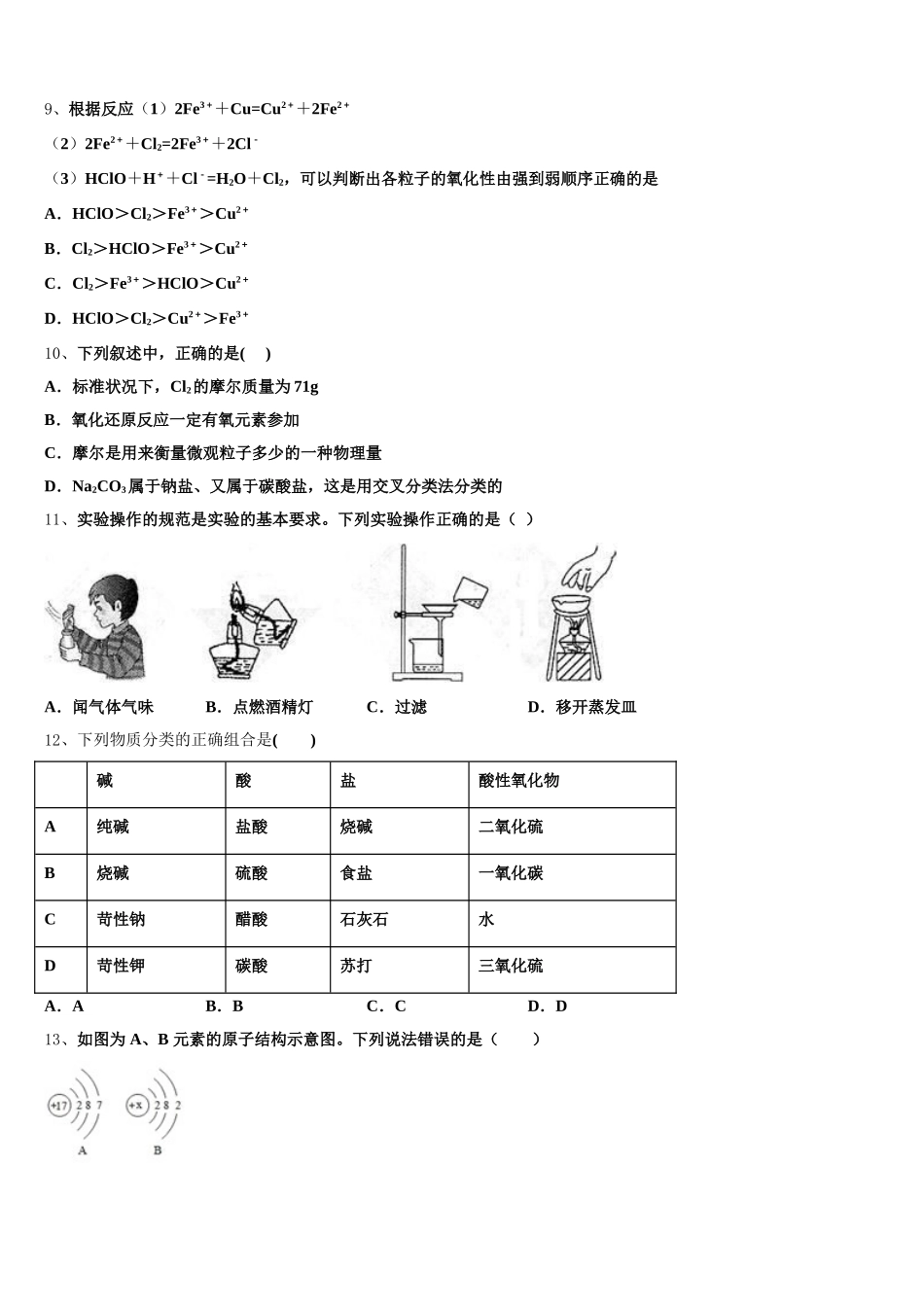 2025年上海市高境第一中学化学高一第一学期期中复习检测模拟试题含解析_第2页