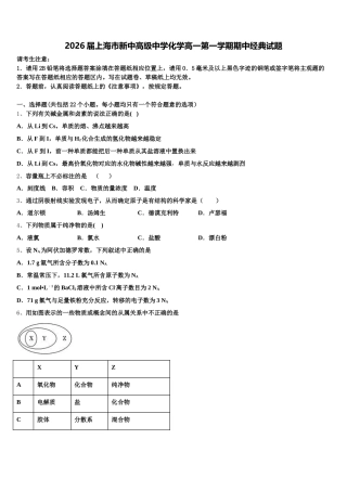 2026届上海市新中高级中学化学高一第一学期期中经典试题含解析