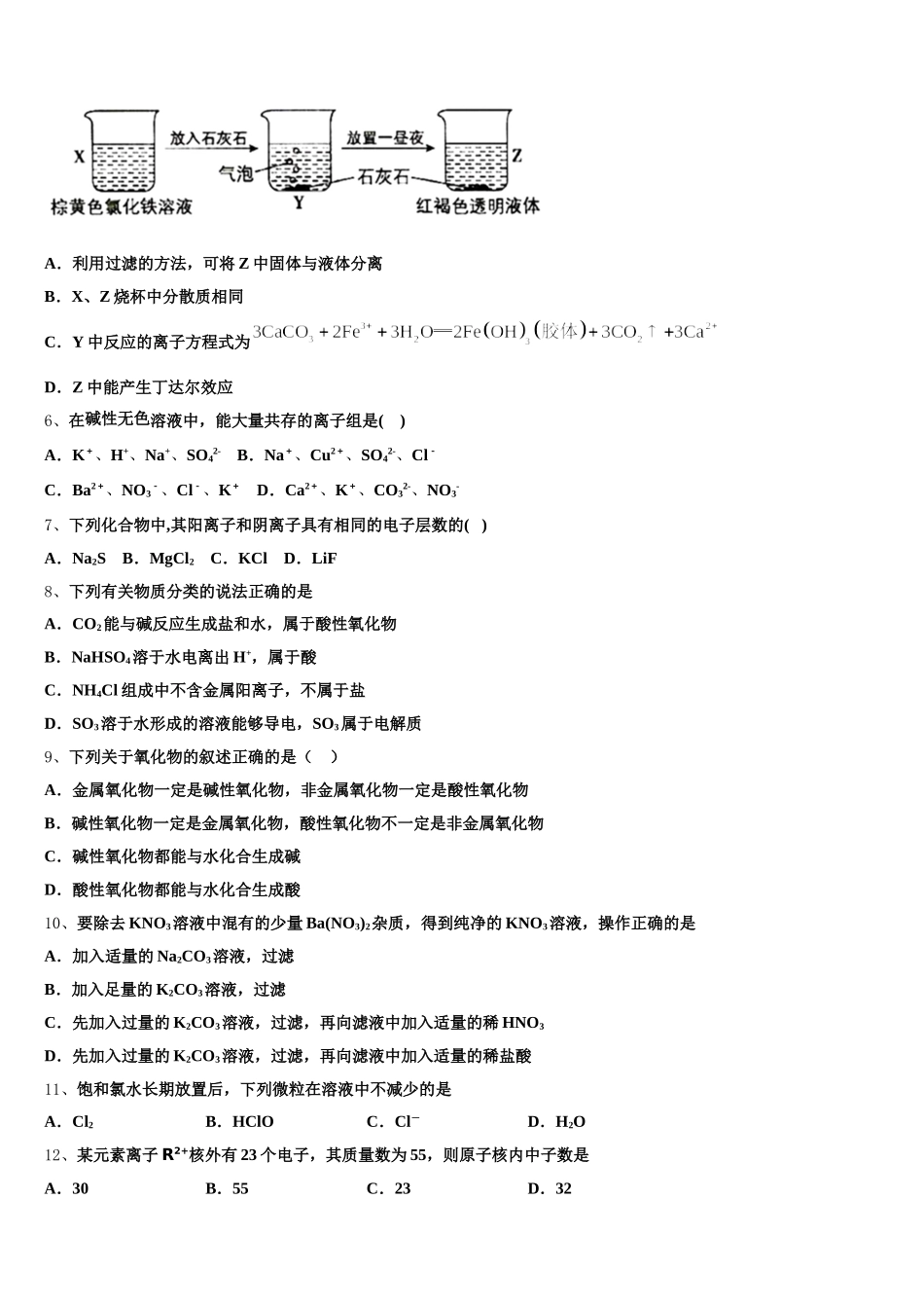 上海市北虹、上理工附中、同二、光明、六十、卢高、东昌等七校2025年高一化学第一学期期中复习检测试题含解析_第2页