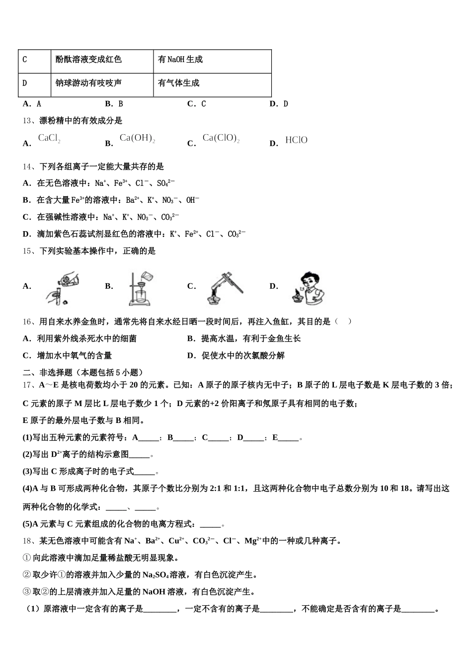 2026届上海市上海理工大附中化学高一上期中质量跟踪监视试题含解析_第3页