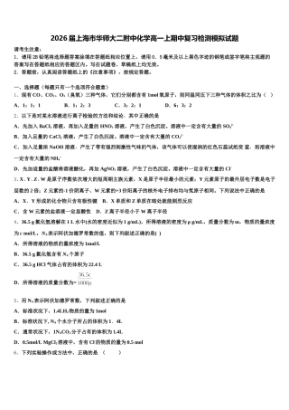 2026届上海市华师大二附中化学高一上期中复习检测模拟试题含解析
