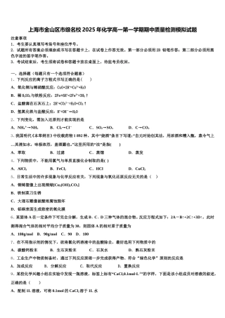 上海市金山区市级名校2025年化学高一第一学期期中质量检测模拟试题含解析