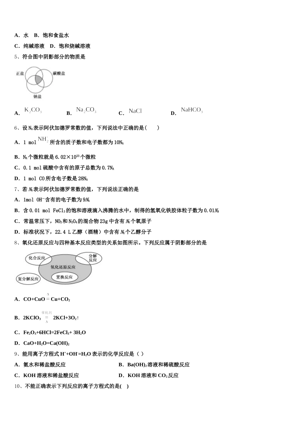 2026届上海市华二附中化学高一上期中复习检测试题含解析_第2页