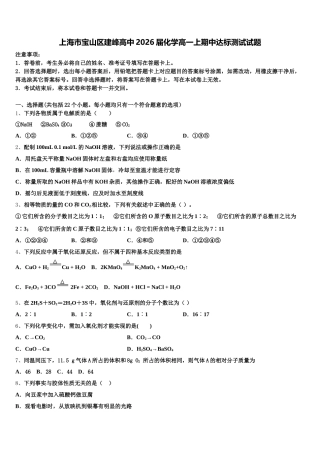 上海市宝山区建峰高中2026届化学高一上期中达标测试试题含解析