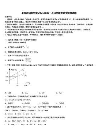 上海市储能中学2026届高一上化学期中联考模拟试题含解析