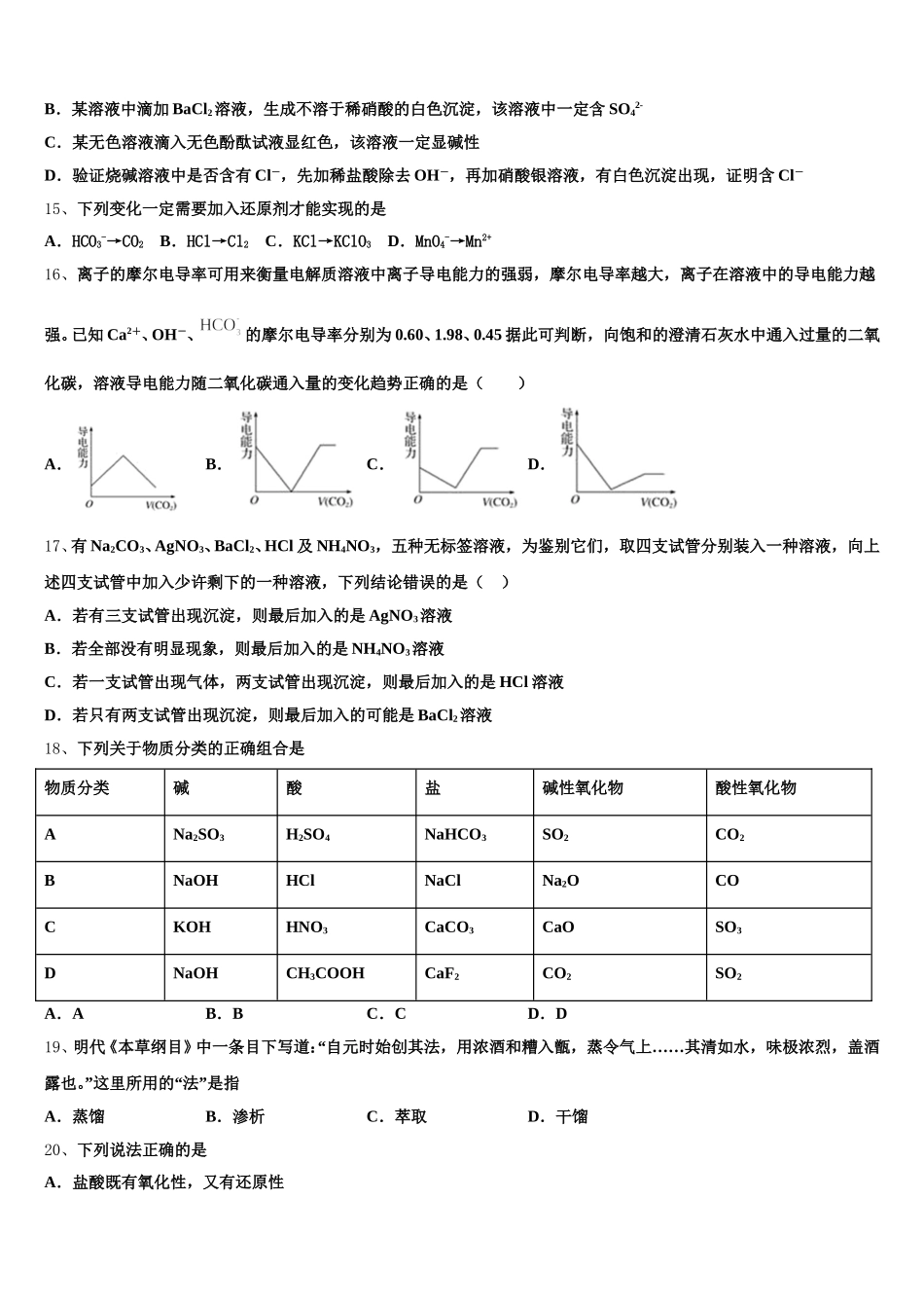 2025年上海市上海外国语附属外国语学校高一上化学期中学业水平测试模拟试题含解析_第3页