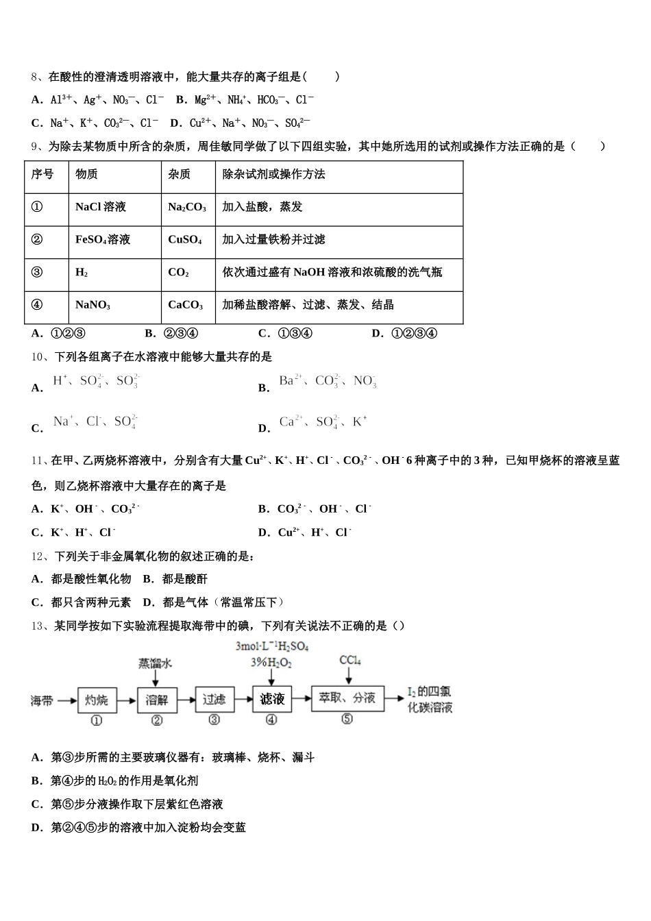 上海市南汇第一中学2025-2026学年高一化学第一学期期中质量检测模拟试题含解析_第2页