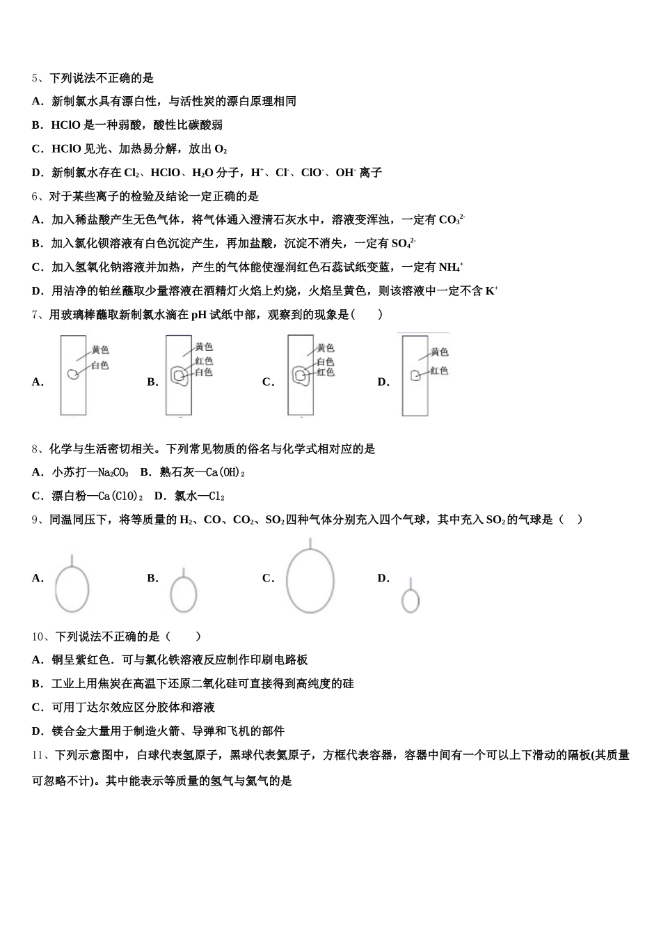 2026届上海市三林中学高一化学第一学期期中检测模拟试题含解析_第2页