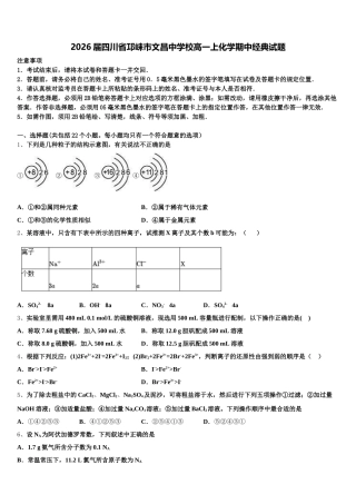 2026届四川省邛崃市文昌中学校高一上化学期中经典试题含解析