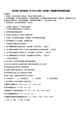 四川省广安市岳池一中2025年高一化学第一学期期中联考模拟试题含解析