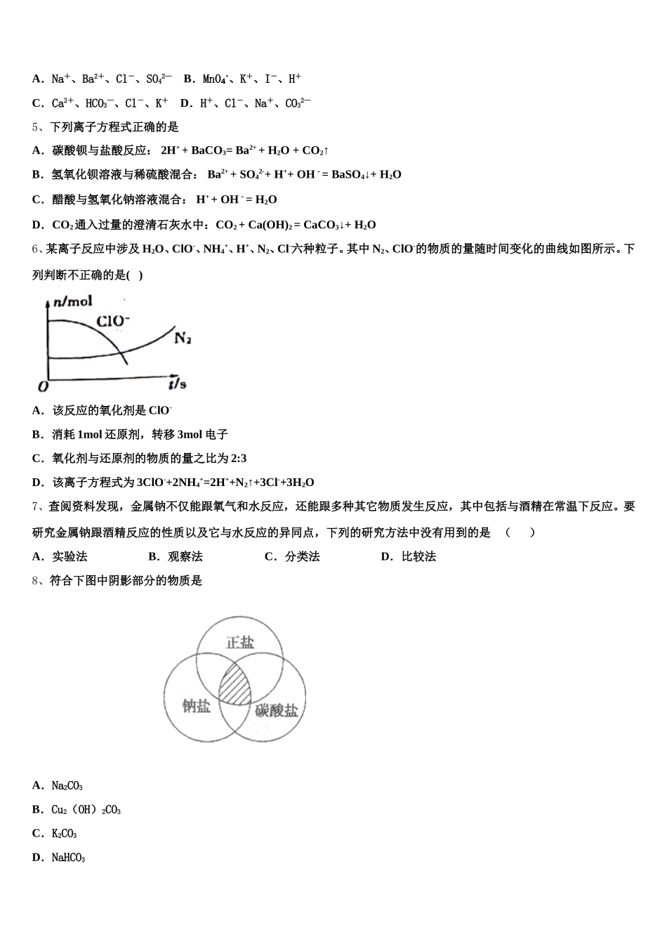2025年四川省广安市广安中学化学高一上期中检测试题含解析_第2页