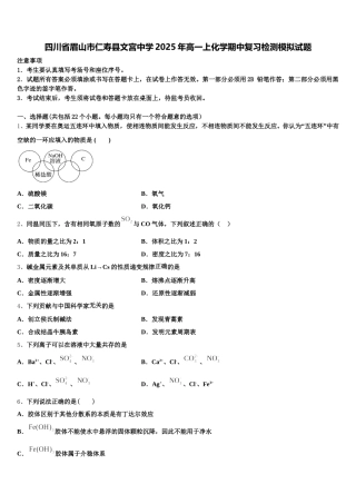 四川省眉山市仁寿县文宫中学2025年高一上化学期中复习检测模拟试题含解析