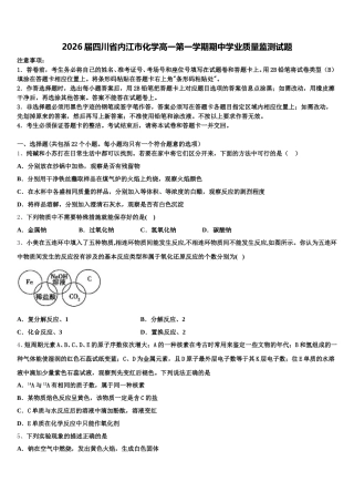 2026届四川省内江市化学高一第一学期期中学业质量监测试题含解析