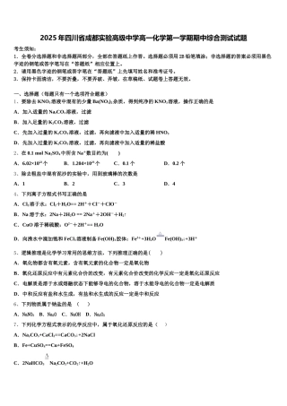 2025年四川省成都实验高级中学高一化学第一学期期中综合测试试题含解析