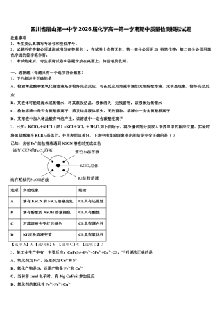 四川省眉山第一中学2026届化学高一第一学期期中质量检测模拟试题含解析