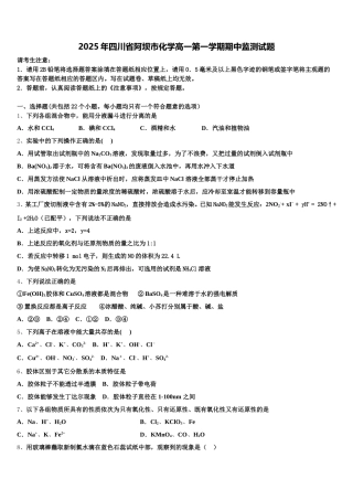 2025年四川省阿坝市化学高一第一学期期中监测试题含解析