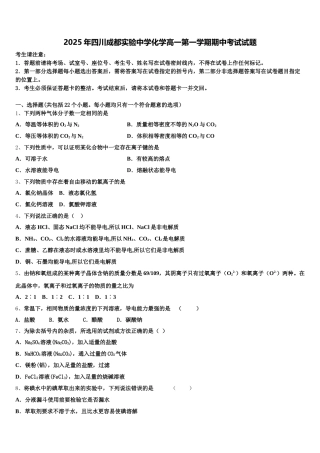 2025年四川成都实验中学化学高一第一学期期中考试试题含解析