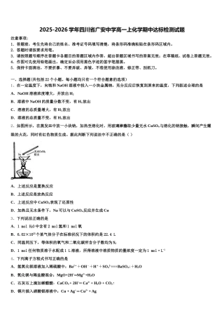 2025-2026学年四川省广安中学高一上化学期中达标检测试题含解析