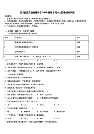 四川省宜宾县白花中学2026届化学高一上期中统考试题含解析