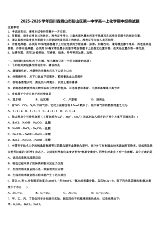 2025-2026学年四川省眉山市彭山区第一中学高一上化学期中经典试题含解析