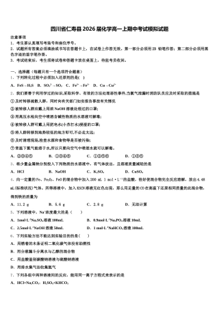 四川省仁寿县2026届化学高一上期中考试模拟试题含解析
