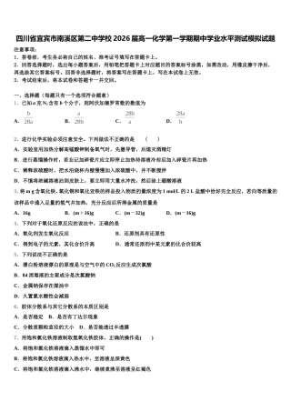 四川省宜宾市南溪区第二中学校2026届高一化学第一学期期中学业水平测试模拟试题含解析