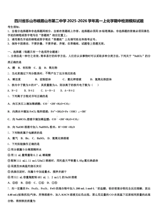四川省乐山市峨眉山市第二中学2025-2026学年高一上化学期中检测模拟试题含解析