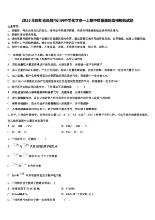 2025年四川省西昌市川兴中学化学高一上期中质量跟踪监视模拟试题含解析