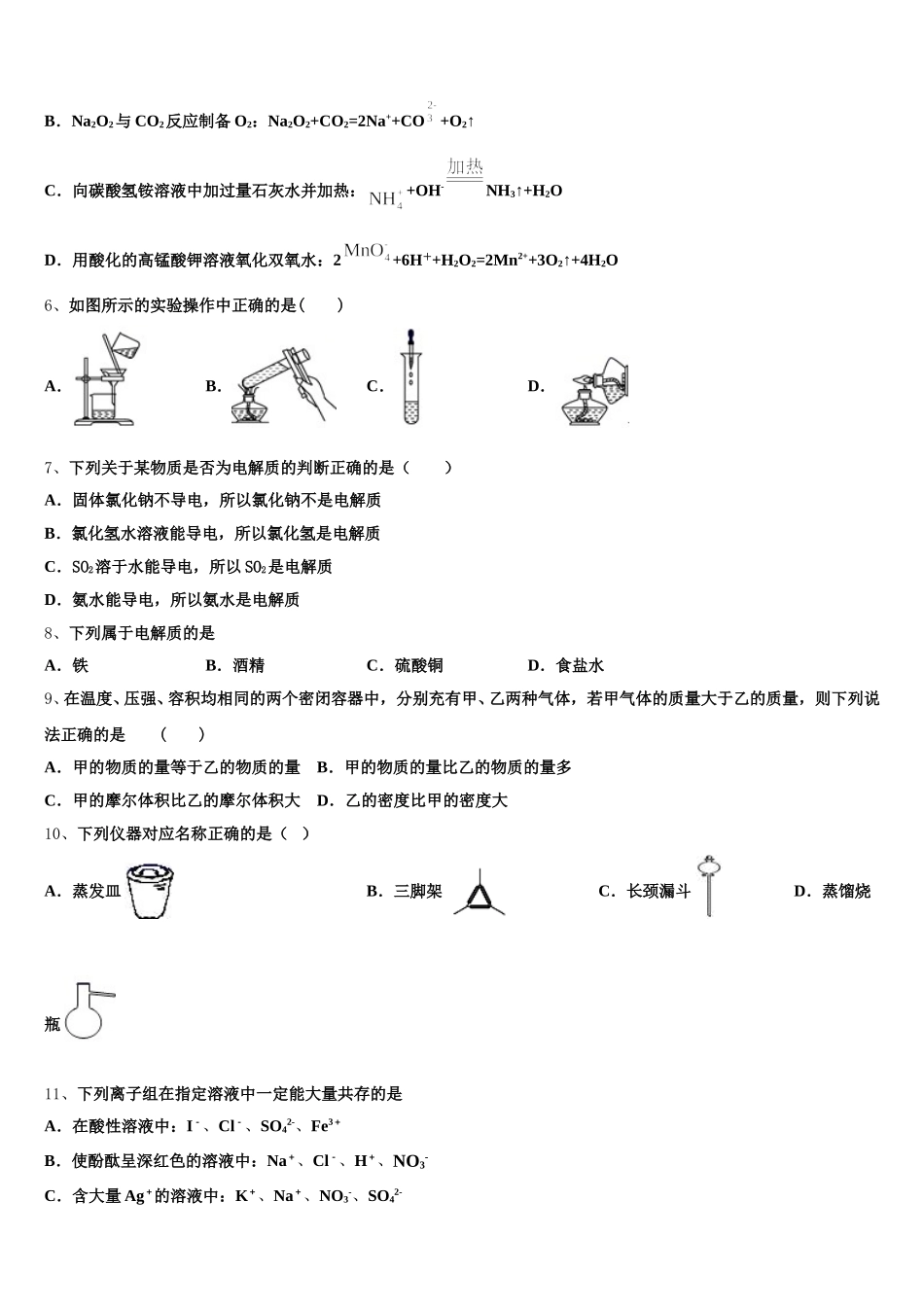 2026届四川省成都七中嘉祥外国语学校高一上化学期中经典模拟试题含解析_第2页