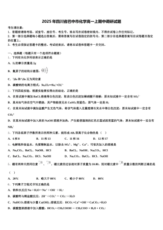 2025年四川省巴中市化学高一上期中调研试题含解析