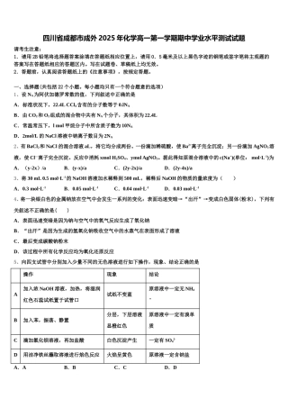 四川省成都市成外2025年化学高一第一学期期中学业水平测试试题含解析