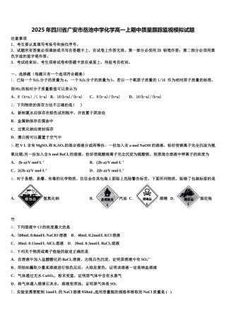 2025年四川省广安市岳池中学化学高一上期中质量跟踪监视模拟试题含解析