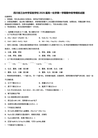 四川省三台中学实验学校2026届高一化学第一学期期中统考模拟试题含解析