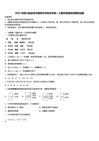 2025年四川省宜宾市第四中学校化学高一上期中质量检测模拟试题含解析