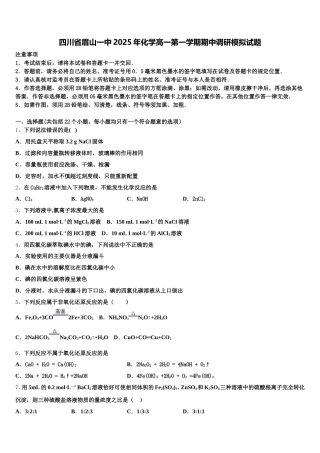四川省眉山一中2025年化学高一第一学期期中调研模拟试题含解析
